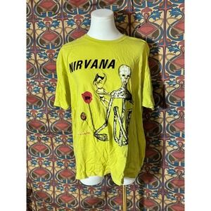 Nirvana Graphic T Shirt XL Neon Green Smiley Face Band Tee
